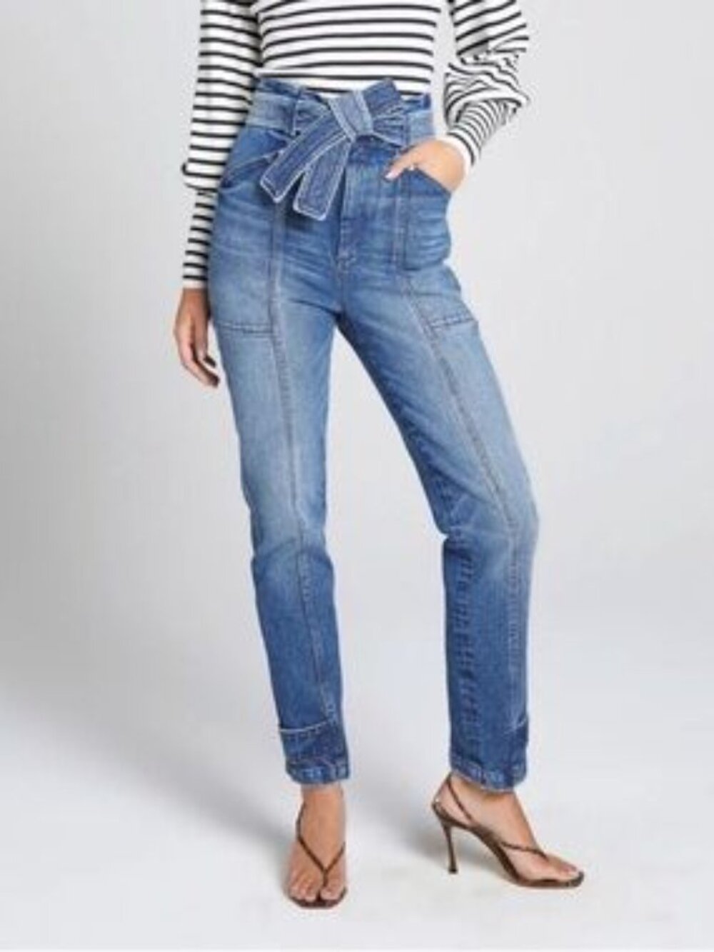A.L.C. Luke Belted High Rise Jeans Paperbag Waist Tie Belt Utility Style Size 10
